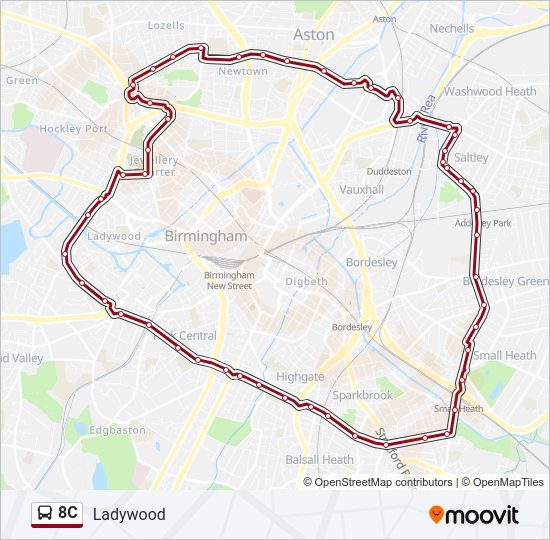 Show Me Route Map 8C Route: Schedules, Stops & Maps - Ladywood (Updated)