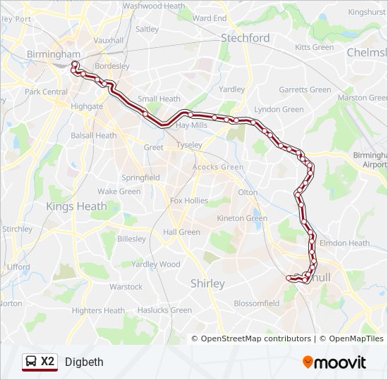 X2 Route Schedules Stops Maps Digbeth Updated 