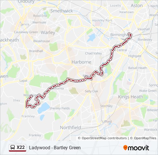 X22 Bus Route Map X22 Route: Schedules, Stops & Maps - Bartley Green (Updated)
