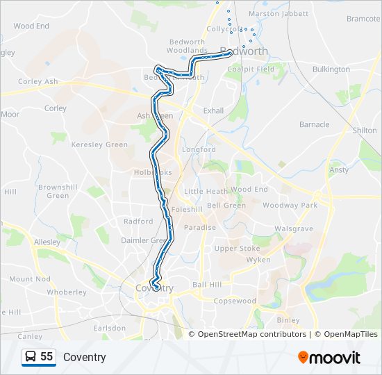 Bus 55 Route Map 55 Route: Schedules, Stops & Maps - Coventry (Updated)