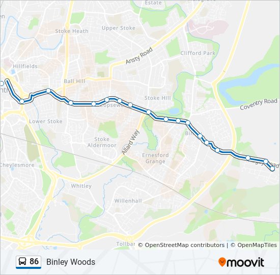 Bus 86 Route Schedule 86 Route: Schedules, Stops & Maps - Binley Woods (Updated)