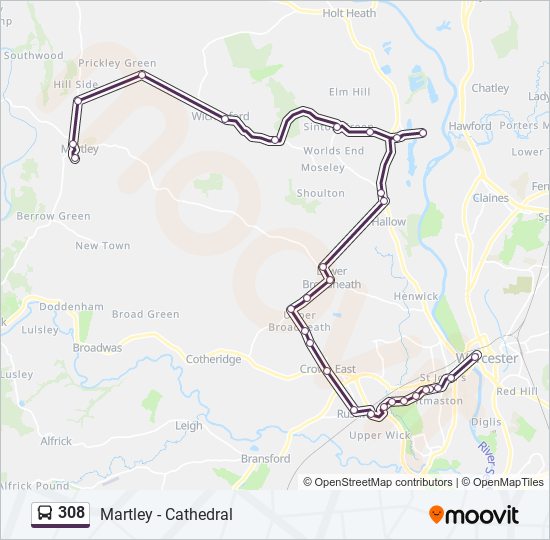 308 Route Schedules, Stops & Maps Martley (Updated)