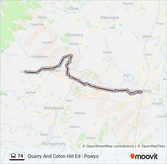 Bus 74 Route Map 74 Route: Schedules, Stops & Maps - Llanfyllin (Updated)