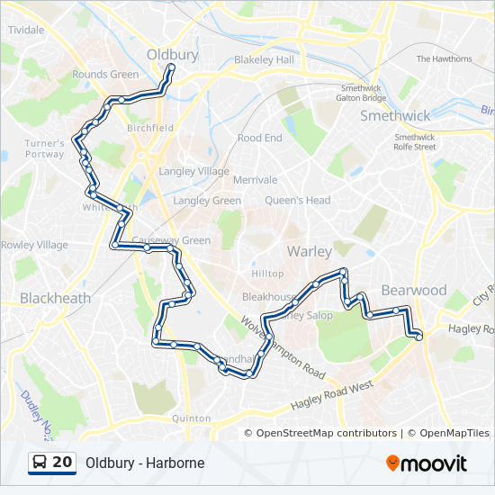 Bus 20 Route Map 20 Route: Schedules, Stops & Maps - Bearwood (Updated)