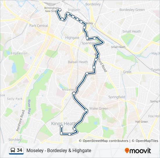 Bus 34 Route Map 34 Route: Schedules, Stops & Maps - Digbeth (Updated)