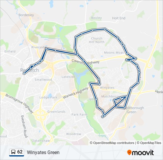 Bus 62 Route Map 62 Route: Schedules, Stops & Maps - Winyates Green (Updated)