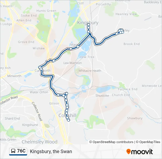76C Route: Schedules, Stops & Maps - Kingsbury, the Swan (Updated)