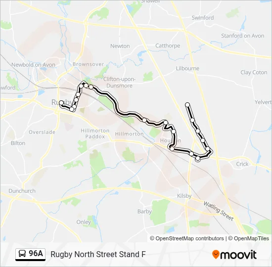 96A Route: Timetables, Stops & Maps - Rugby North Street Stand F (Updated)