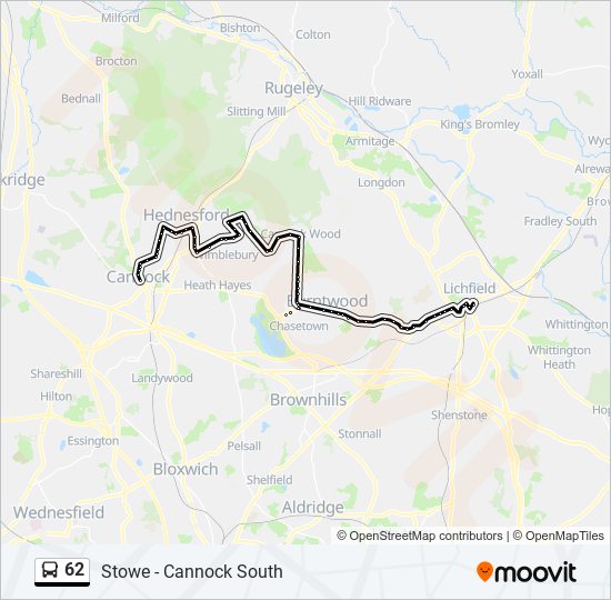 Bus 62 Route Map 62 Route: Schedules, Stops & Maps - Cannock Town Centre (Updated)