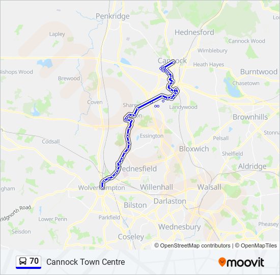 Bus 70 Route Map 70 Route: Schedules, Stops & Maps - Cannock Town Centre (Updated)