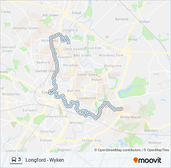 Bus 3 Route Map 3 Route: Schedules, Stops & Maps - Binley (Updated)