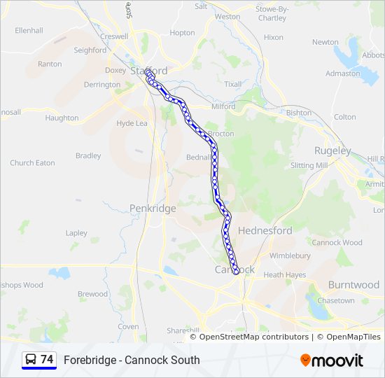 Bus 74 Route Map 74 Route: Schedules, Stops & Maps - Stafford Town Centre (Updated)