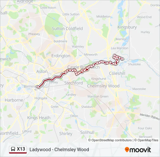 X13 Bus Line Map