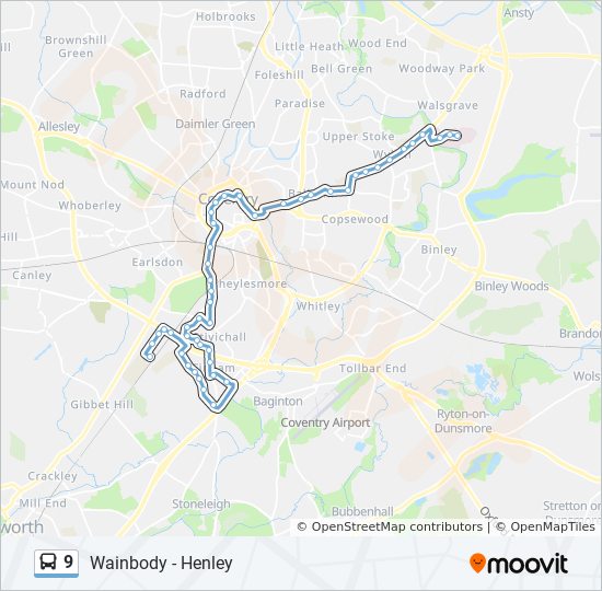9 Bus Route Map 9 Route: Schedules, Stops & Maps - Walsgrave (Updated)