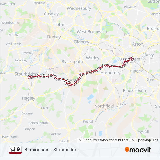 9 Bus Route Map 9 Route: Schedules, Stops & Maps - Birmingham (Updated)