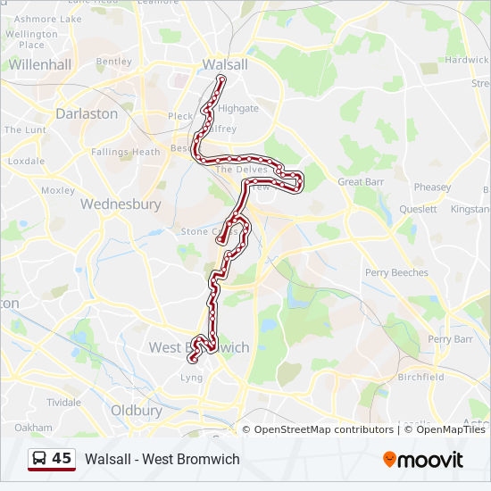 Bus 45 Route Map 45 Route: Schedules, Stops & Maps - Walsall (Updated)