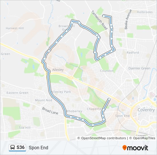 s36 Route: Schedules, Stops & Maps - Spon End (Updated)