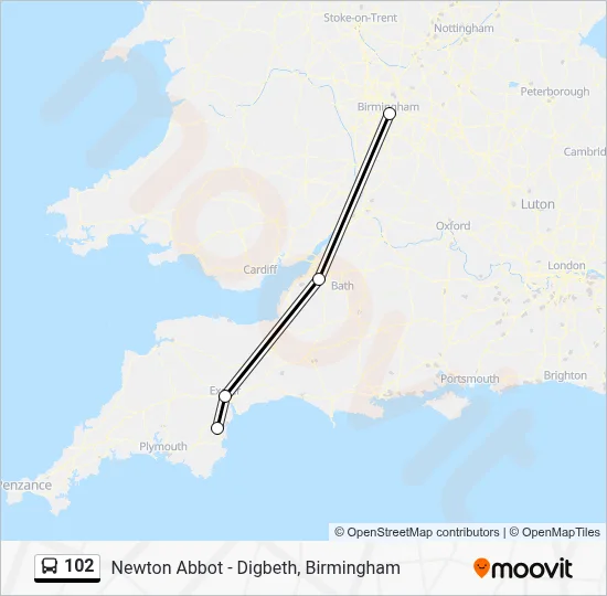 102 Route: Schedules, Stops & Maps - Newton Abbot - Digbeth, Birmingham ...