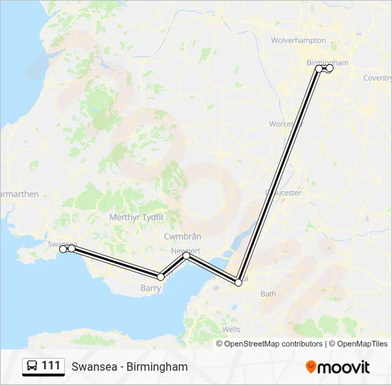 111 Route: Schedules, Stops & Maps - Swansea - Digbeth, Birmingham ...