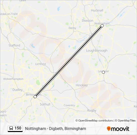 150 Route: Schedules, Stops & Maps - Nottingham - Digbeth, Birmingham ...