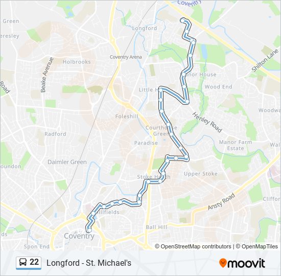 Bus 22 Route Map 22 Route: Schedules, Stops & Maps - Aldermans Green (Updated)