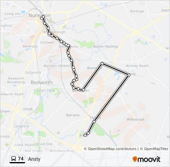 Bus 74 Route Map 74 Route: Schedules, Stops & Maps - Ansty (Updated)