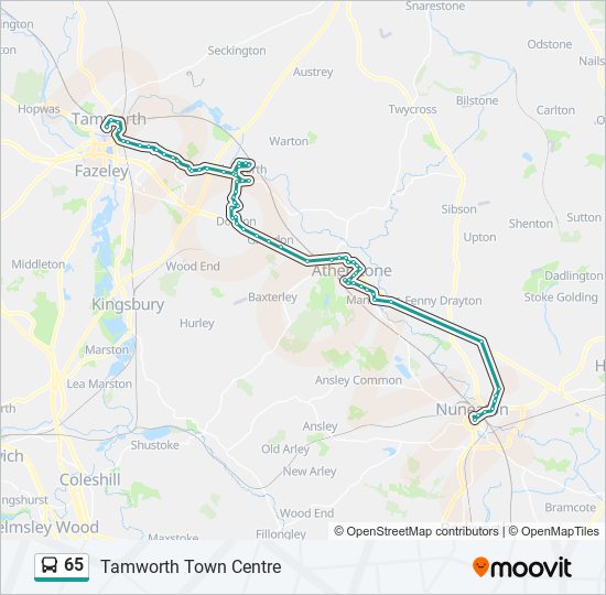 65 Route: Schedules, Stops & Maps - Tamworth Town Centre (Updated)