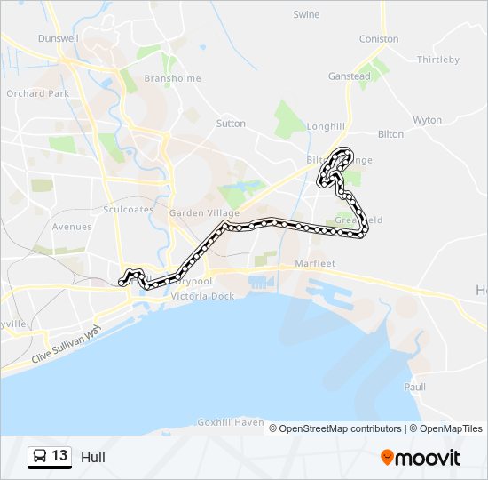 13 Route: Schedules, Stops & Maps - Hull (Updated)