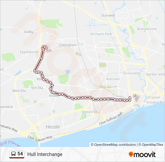 54 Route: Schedules, Stops & Maps - Hull Interchange (Updated)