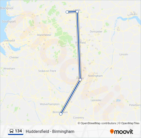 134 Route: Schedules, Stops & Maps - Digbeth, Birmingham - Bradford ...