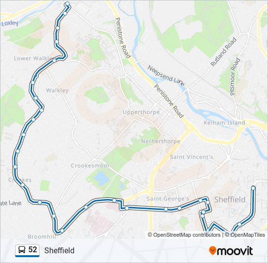 Bus 52 Route Map 52 Route: Schedules, Stops & Maps - Sheffield Centre (Updated)