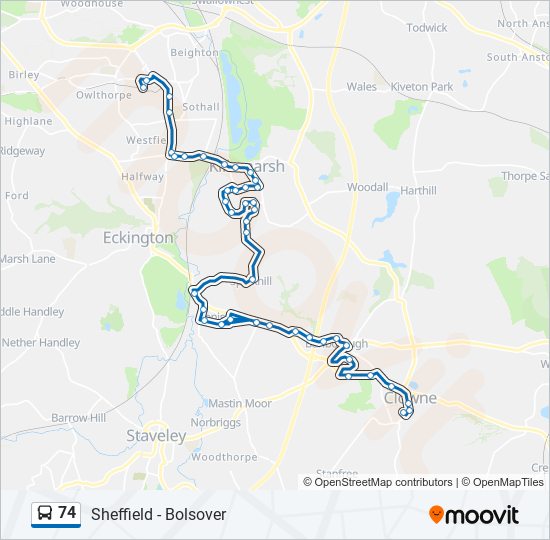 Bus 74 Route Map 74 Route: Schedules, Stops & Maps - Clowne (Updated)