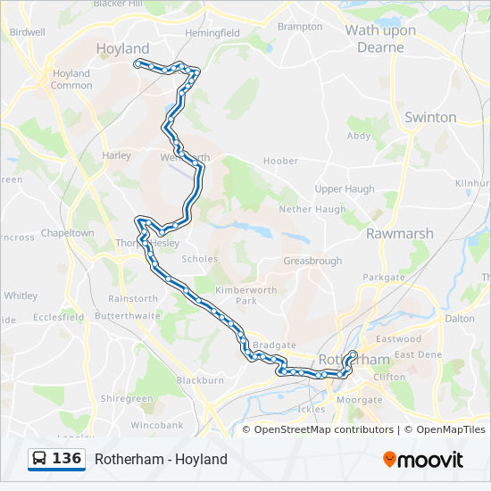 136 Route: Schedules, Stops & Maps - Rotherham Town Centre Hoyland ...