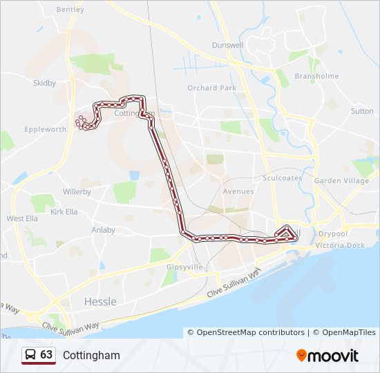 Bus 63 Route Map 63 Route: Schedules, Stops & Maps - Cottingham (Updated)