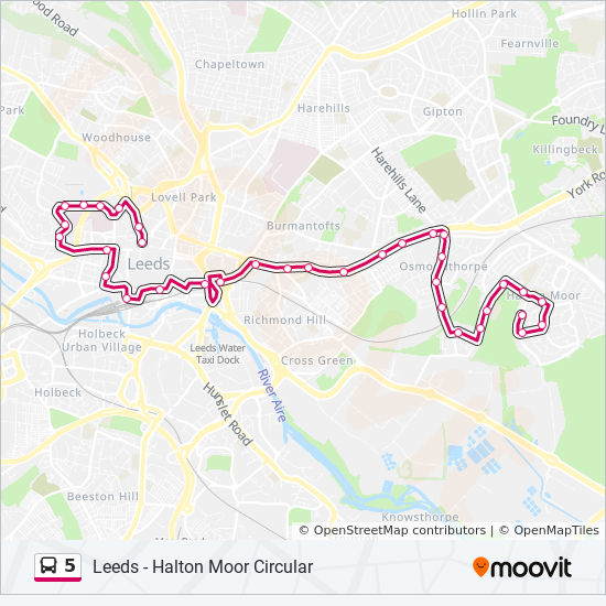 number 5 bus route leeds map