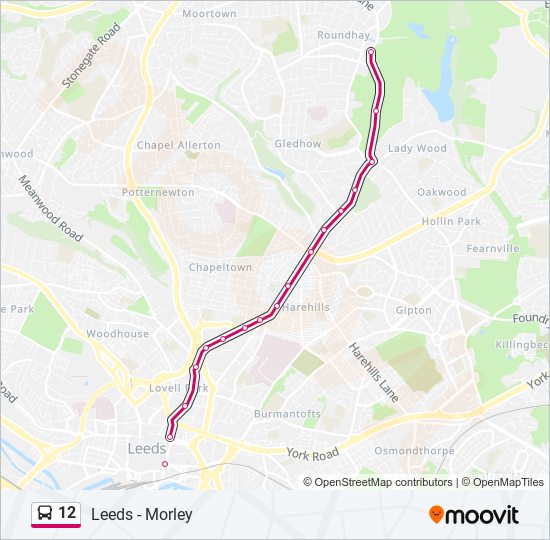 Bus 12 Route Map 12 Route: Schedules, Stops & Maps - Roundhay (Updated)