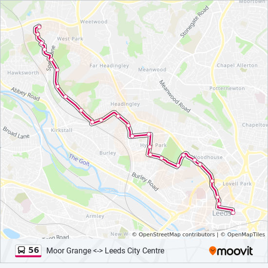 Inloggegevens plakboek Vergemakkelijken 56 Route: Schedules, Stops & Maps - Moor Grange <-> Leeds City Centre  (Updated)