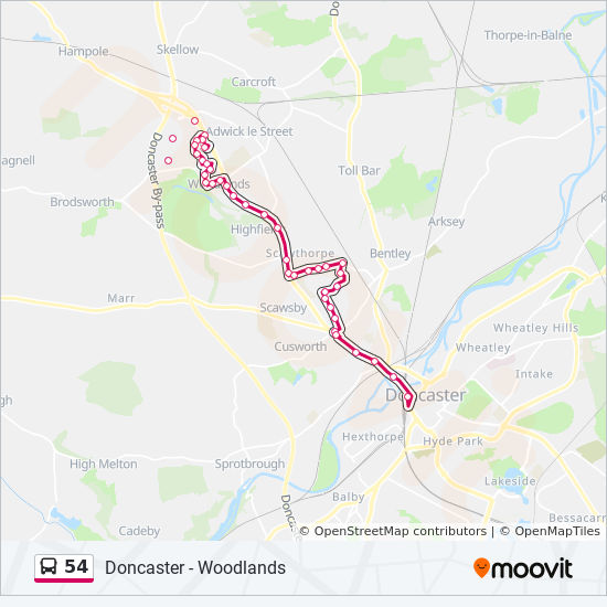 54 Route Schedules Stops Maps Doncaster Town Centre Woodlands