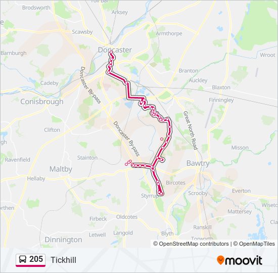 205 Route: Schedules, Stops & Maps - Tickhill (Updated)