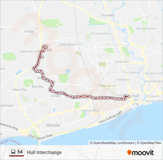 54 Route: Schedules, Stops & Maps - Hull Interchange (Updated)