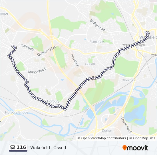 116 Route Schedules, Stops & Maps Wakefield City Centre Ossett