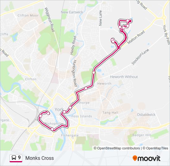 number 9 bus route map york