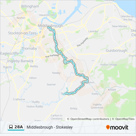 28a Route Schedules Stops Maps Middlesbrough Stokesley