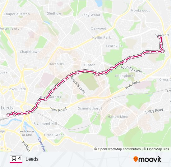 Bus 4 Route Map 4 Route: Schedules, Stops & Maps - Leeds City Centre (Updated)