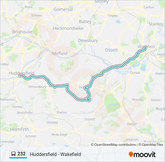 232 Route: Schedules, Stops & Maps - Huddersfield Town Centre (Updated)