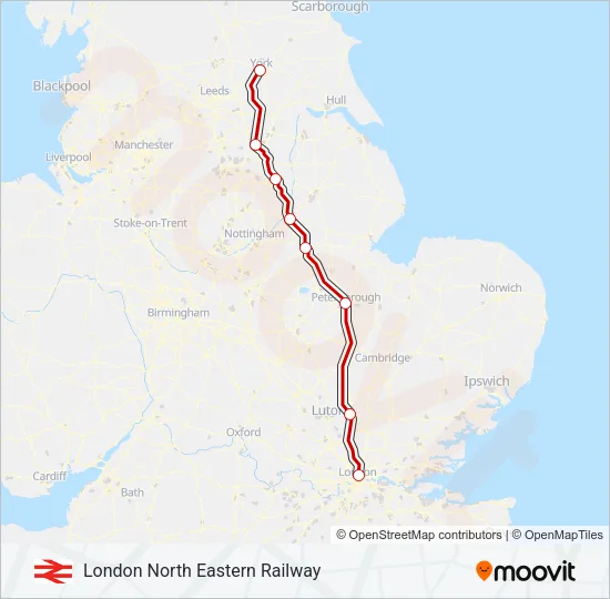 LONDON NORTH EASTERN RAILWAY Train Line Map