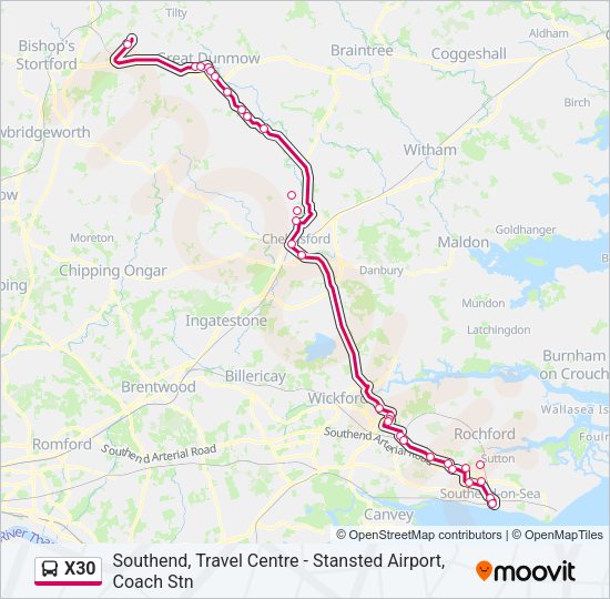 X30 Bus Line Map