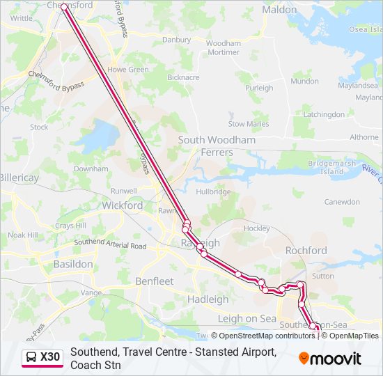 x30 Route Schedules, Stops & Maps Chelmsford City Centre (Updated)