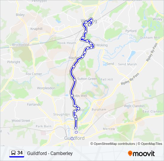 34 Route: Schedules, Stops & Maps - Woking (Updated)