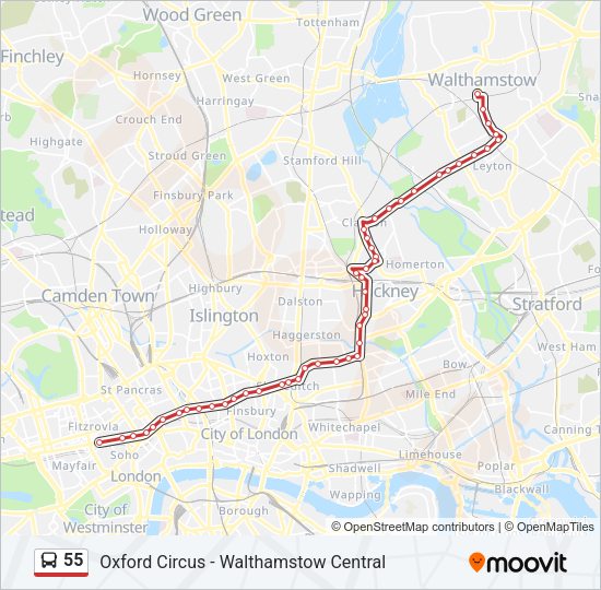 55 Bus Line Map